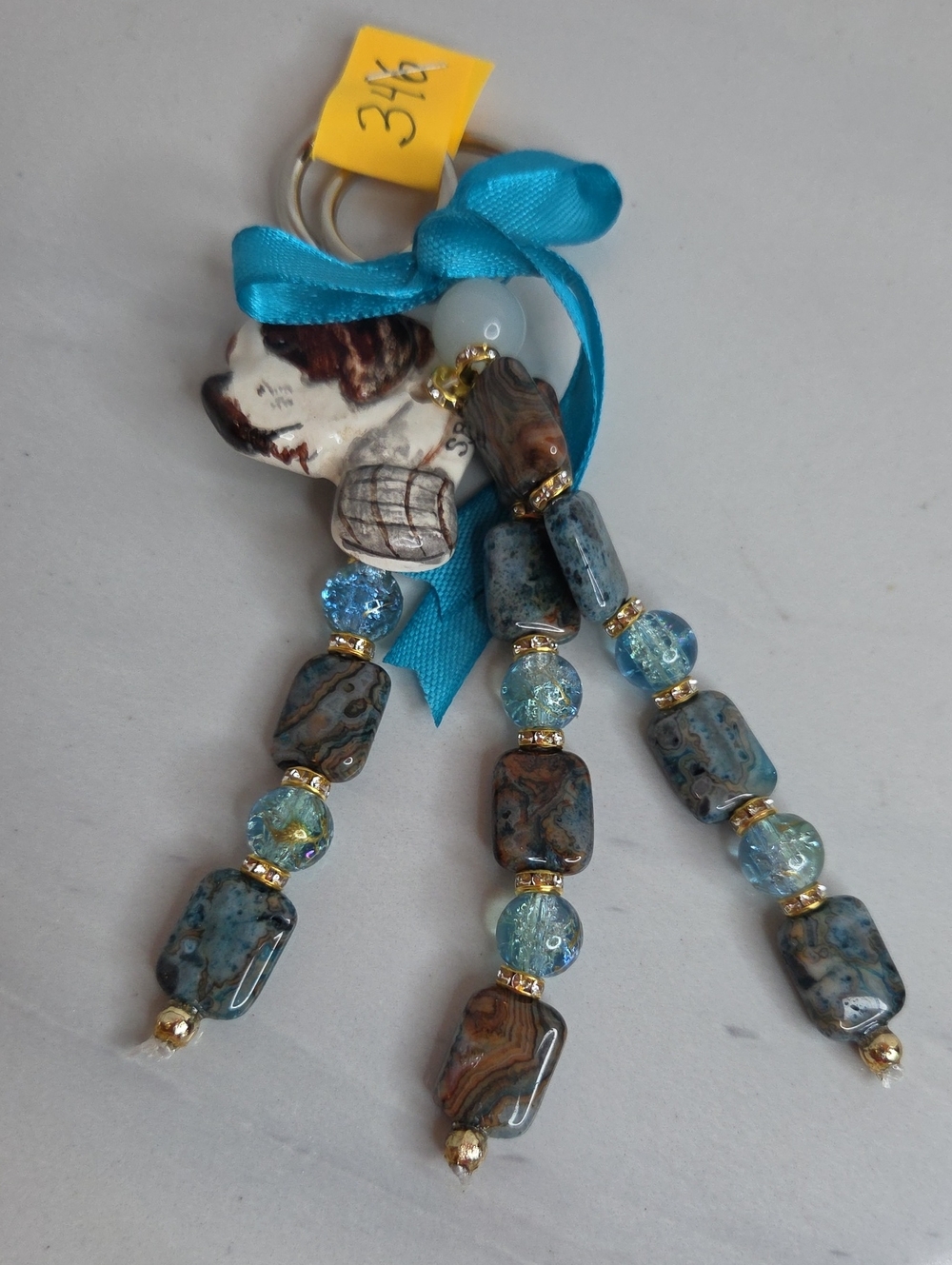346 - Stone Handcrafted Blue Agate Beaded Bag Charm